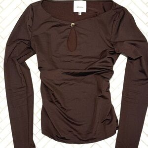Reformation Dark Brown Long Sleeve Keyhole Top